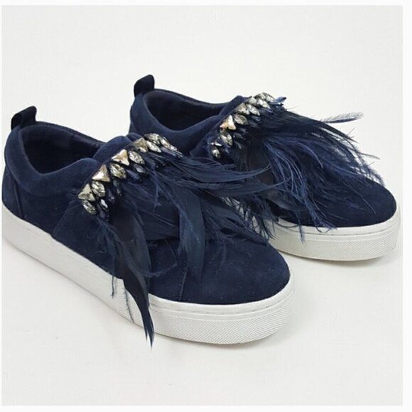 Sam Edelman Lelani Navy Blue Feather Sneakers Size 9.5 - Picture 1 of 7